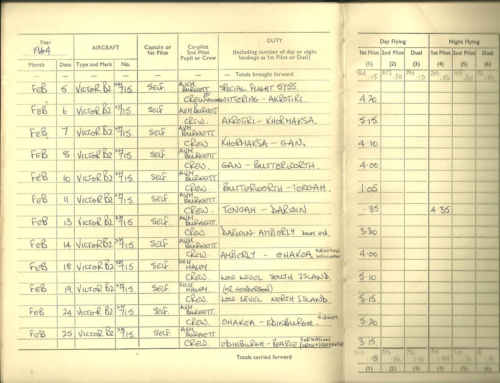 Page 1 of log for Wittering to Ohakea and back